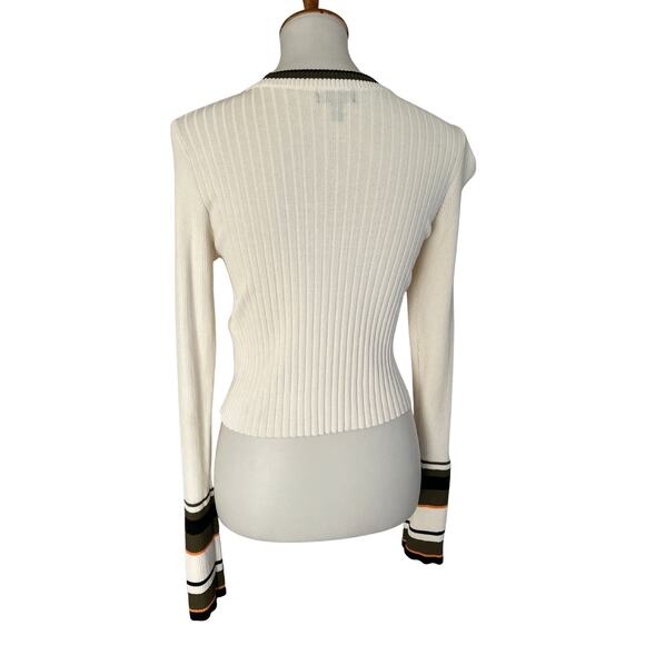 📸 SALE Topshop Ribbed Knit Sweater White with Striped Cuffs – Size US 8 - Picture 4 of 6